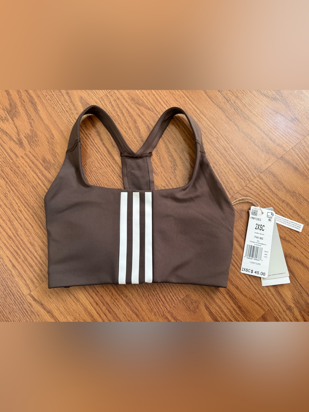 NWT Adidas Powerimpact Medium-Support Sports Bra - Brown/White - Size 2XSC